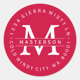 Sticker Rond Monogramme personnalisé Adresse de retour de Noël