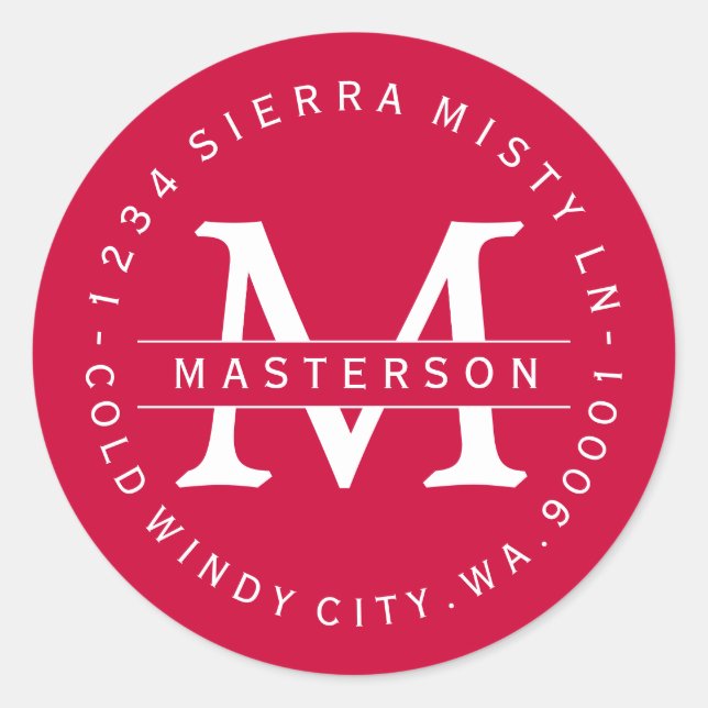Sticker Rond Monogramme personnalisé Adresse de retour de Noël  (Devant)