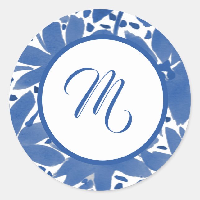 Sticker Rond Monogramme personnalisé bleu initial (Devant)