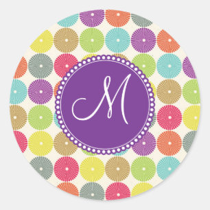 Sticker Rond Monogramme personnalisé Cercles multicolores init