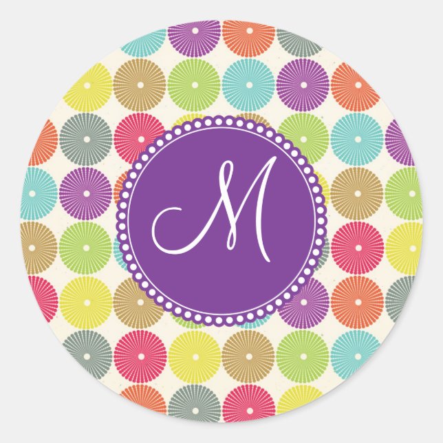 Sticker Rond Monogramme personnalisé Cercles multicolores initi (Devant)