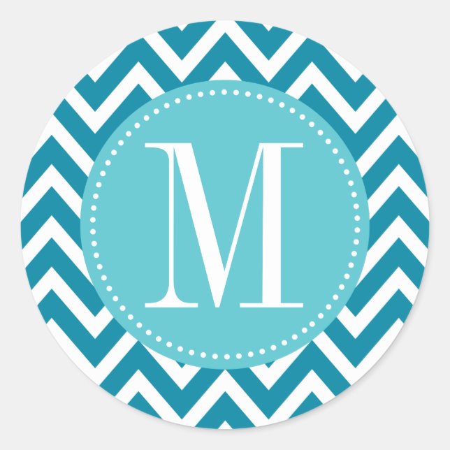 Sticker Rond Monogramme personnalisé Chevron bleu (Devant)