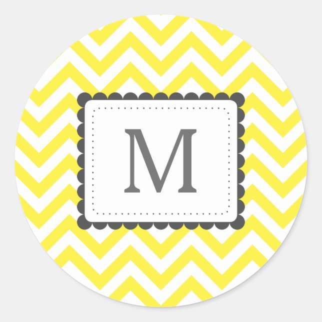 Sticker Rond Monogramme personnalisé Chevron jaune et blanc (Devant)