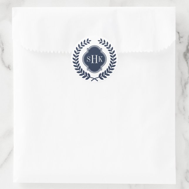 Sticker Rond Monogramme personnalisé de couronne de laurier ble (Sac)