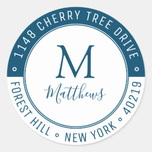 Sticker Rond Monogramme personnalisé élégant Nom et adresse de 