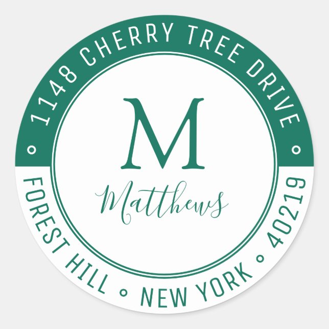 Sticker Rond Monogramme personnalisé élégant Nom et adresse de  (Devant)