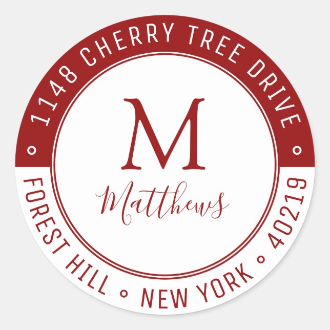 Sticker Rond Monogramme personnalisé élégant Nom et adresse de  (Devant)
