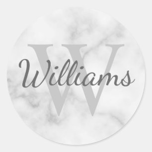 Sticker Rond Monogramme personnalisé et apparence de marbre de 
