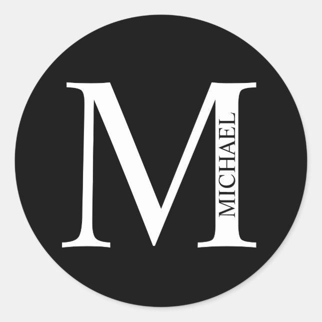 Sticker Rond Monogramme personnalisé et nom (Devant)