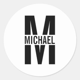 Sticker Rond Monogramme personnalisé et nom Bâton rond classiqu