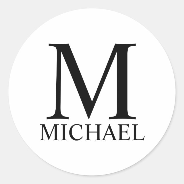 Sticker Rond Monogramme personnalisé et nom Bâton rond classiqu (Devant)
