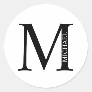 Sticker Rond Monogramme personnalisé et nom classique rond