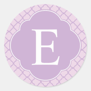 Sticker Rond Monogramme personnalisé Lavender Quatrefoil