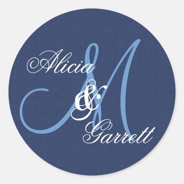 Sticker Rond Monogramme personnalisé Mariage bleu nuit V21 (Devant)