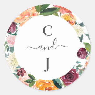 Sticker Rond Monogramme personnalisé Mariage d'automne