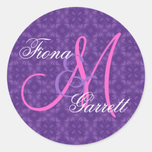 Sticker Rond Monogramme personnalisé Mariage violet V07