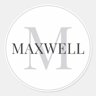 Sticker Rond Monogramme personnalisé minimaliste en gris noir