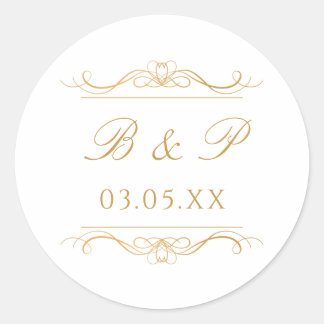 Sticker Rond Monogramme personnalisé Moderne Élégant Mariage Or