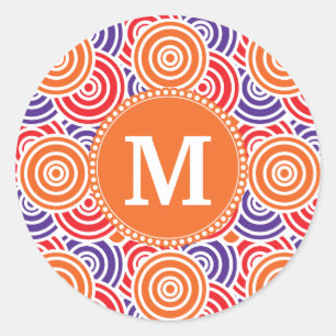 Sticker Rond Monogramme personnalisé Motif circulaire orange vi