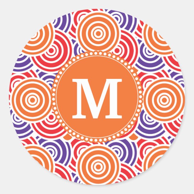 Sticker Rond Monogramme personnalisé Motif circulaire orange vi (Devant)