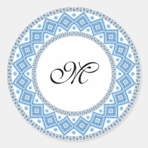 Sticker Rond Monogramme personnalisé motif de point croisé in