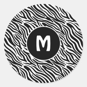 Sticker Rond Monogramme personnalisé motif zèbre