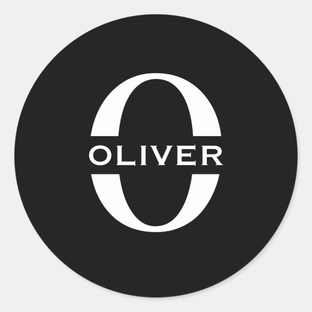 Sticker Rond Monogramme Personnalisé Noir Et Blanc Nom (Devant)