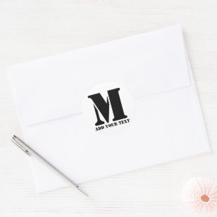 Sticker Rond Monogramme personnalisé noir texte moderne personn