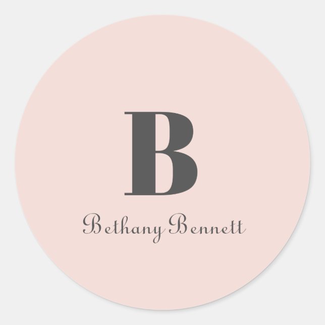 Sticker Rond Monogramme personnalisé Nom initial Blush Grey (Devant)