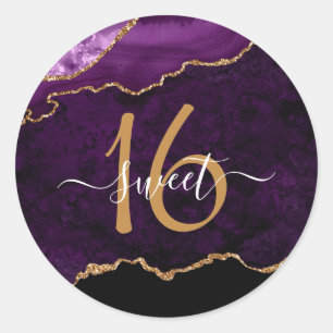 Sticker Rond Monogramme personnalisé Parties scintillant or vio