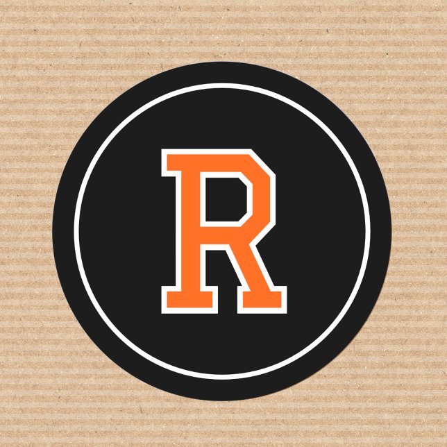 Sticker Rond Monogramme personnalisé Retro Bold Marine Orange N (Créateur téléchargé)