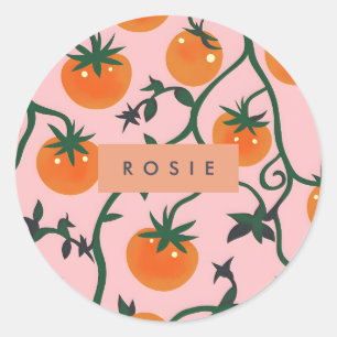 Sticker Rond Monogramme Personnalisé Retro Tomato Vine Motif
