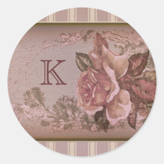 Sticker Rond Monogramme personnalisé Rose antique (rose)