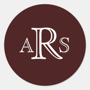 Sticker Rond Monogramme personnalisé Trois lettres Sceau brun f