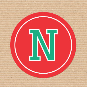 Sticker Rond Monogramme personnalisé Typographie rétro Rouge Ve