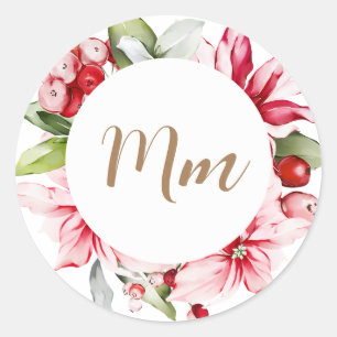 Sticker Rond Monogramme personnaliser fleur rouge de vacances d
