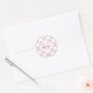 Sticker Rond Monogramme Pink Confetti Lace Polka Dot Mandala