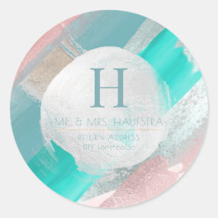 Sticker Rond Monogramme PixDezines, Bloc de Couleurs Rose+Sage