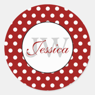 Sticker Rond Monogramme pois foncé et blanc tendance