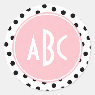 Sticker Rond Monogramme Pois rose blanc et noir