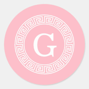 Sticker Rond Monogramme principal grec blanc rose d'initiale de