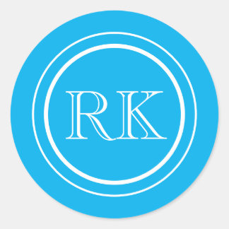 Sticker Rond Monogramme Professionnel Écriture Élégante Bleu Ci