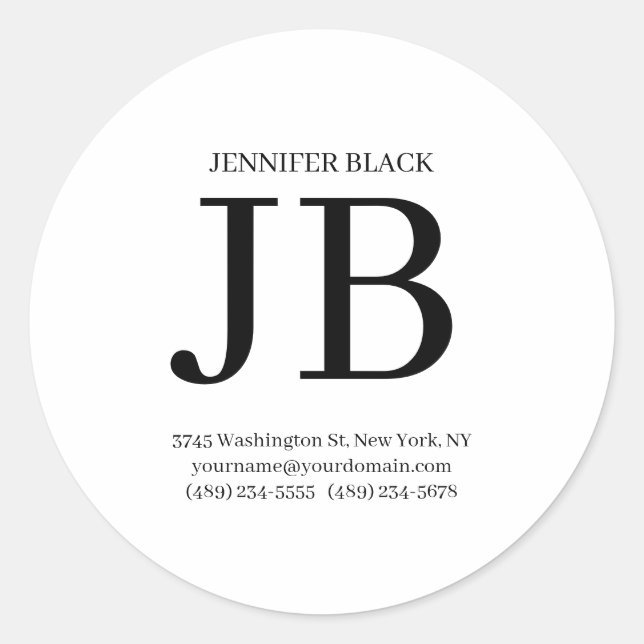 Sticker Rond Monogramme Professionnel Noir Blanc (Devant)