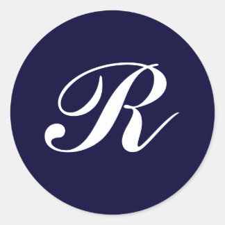 Sticker Rond Monogramme R, écriture blanche sur bleu marine