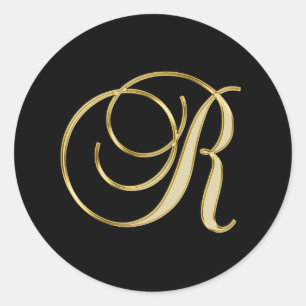 Sticker Rond Monogramme R écriture dorée