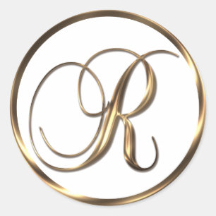 Sticker Rond Monogramme R Faux Bronze