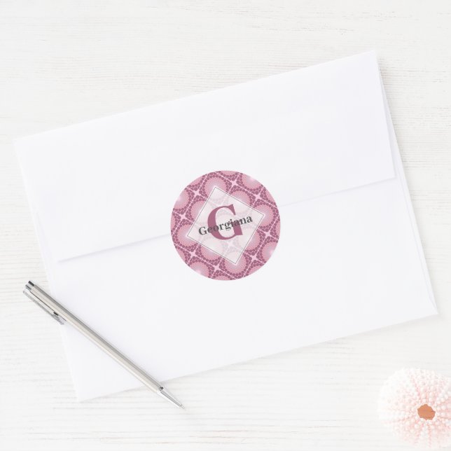 Sticker Rond Monogramme Radiant Dusky Rose Dot Mandala Carrelé (Enveloppe)
