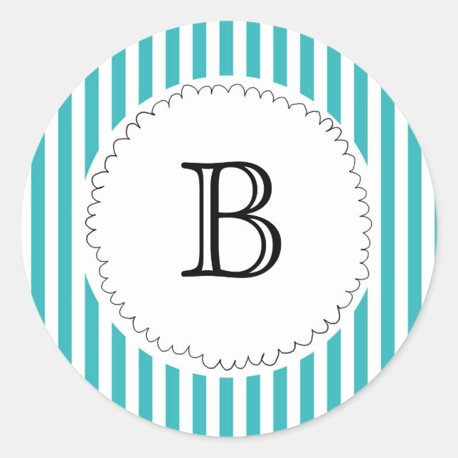 Sticker Rond Monogramme Rayure Fronce Bleu Vert Antique Classiq (Devant)