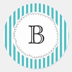Sticker Rond Monogramme Rayure Fronce Bleu Vert Vintage Classe 