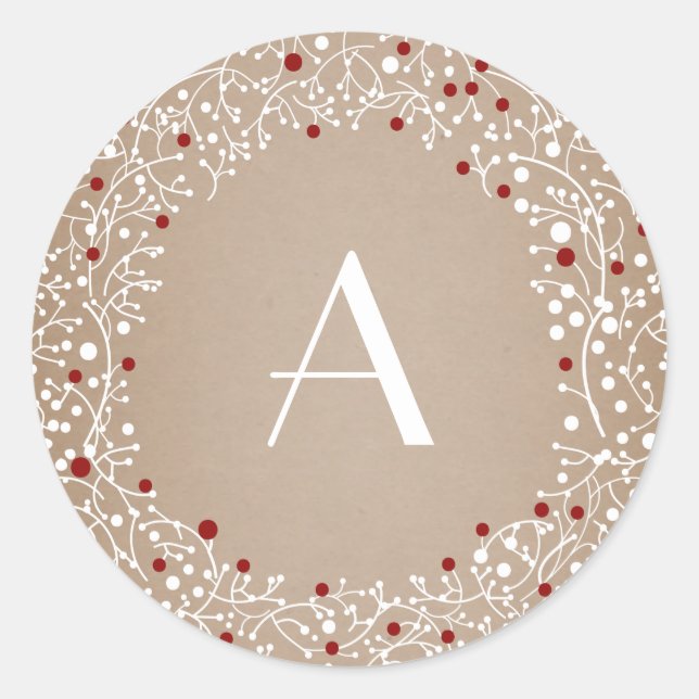 Sticker Rond Monogramme Red Berries Wreath Noël (Devant)